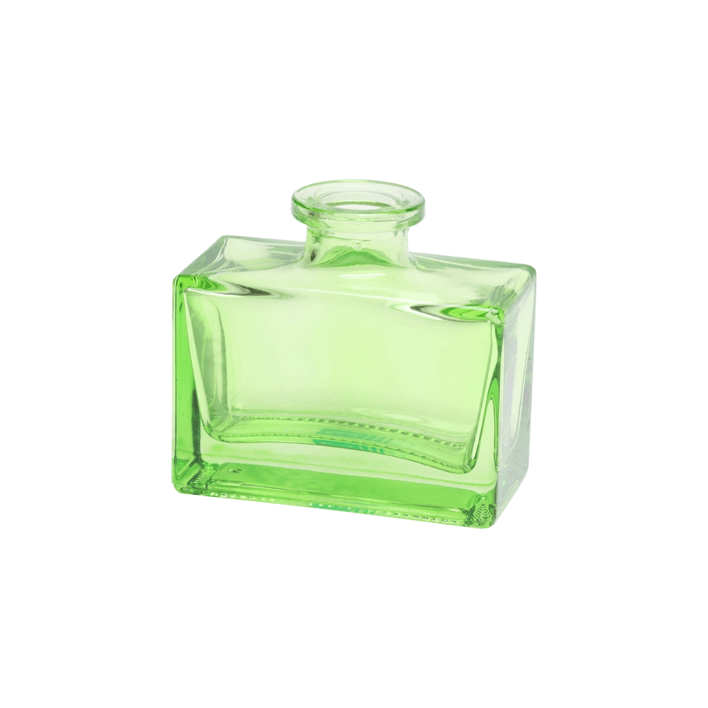 Chive Loft square glass bud vase in green, shown straight-on with a glossy faceted finish.