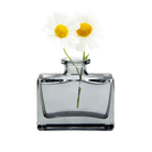 Chive Loft square glass bud vase in smoke grey styled with two small white daisy blooms.