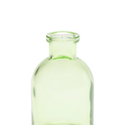 Chive Loft tall glass bud vase in green, close-up on the narrow neck and rim.