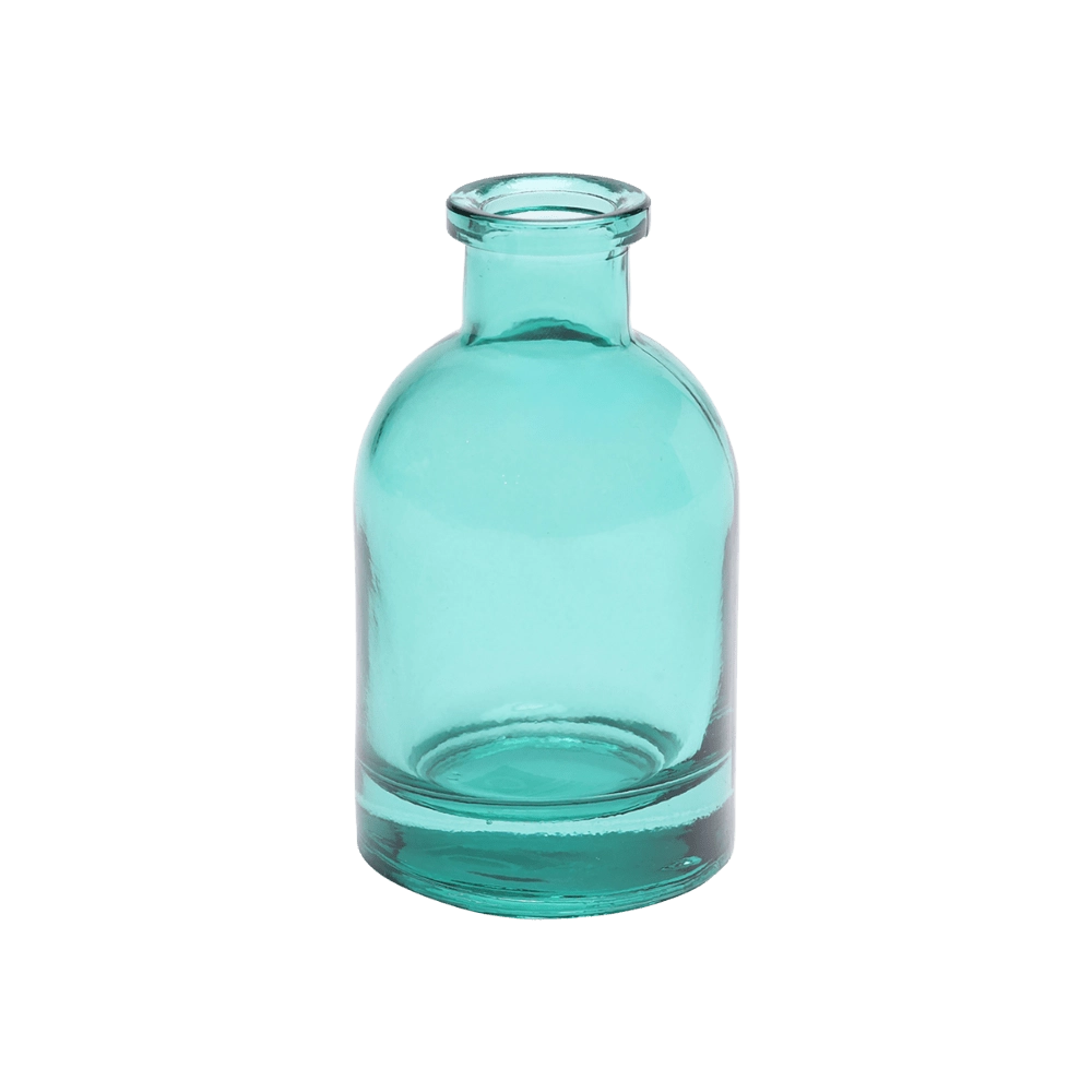 Chive Loft tall glass bud vase in teal with a slender neck and rounded shoulder.