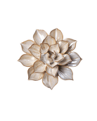 A metallic floral wall sculpture shaped like a lotus or succulent flower, featuring layered petals in champagne, gold, and silver tones, isolated on a white background.