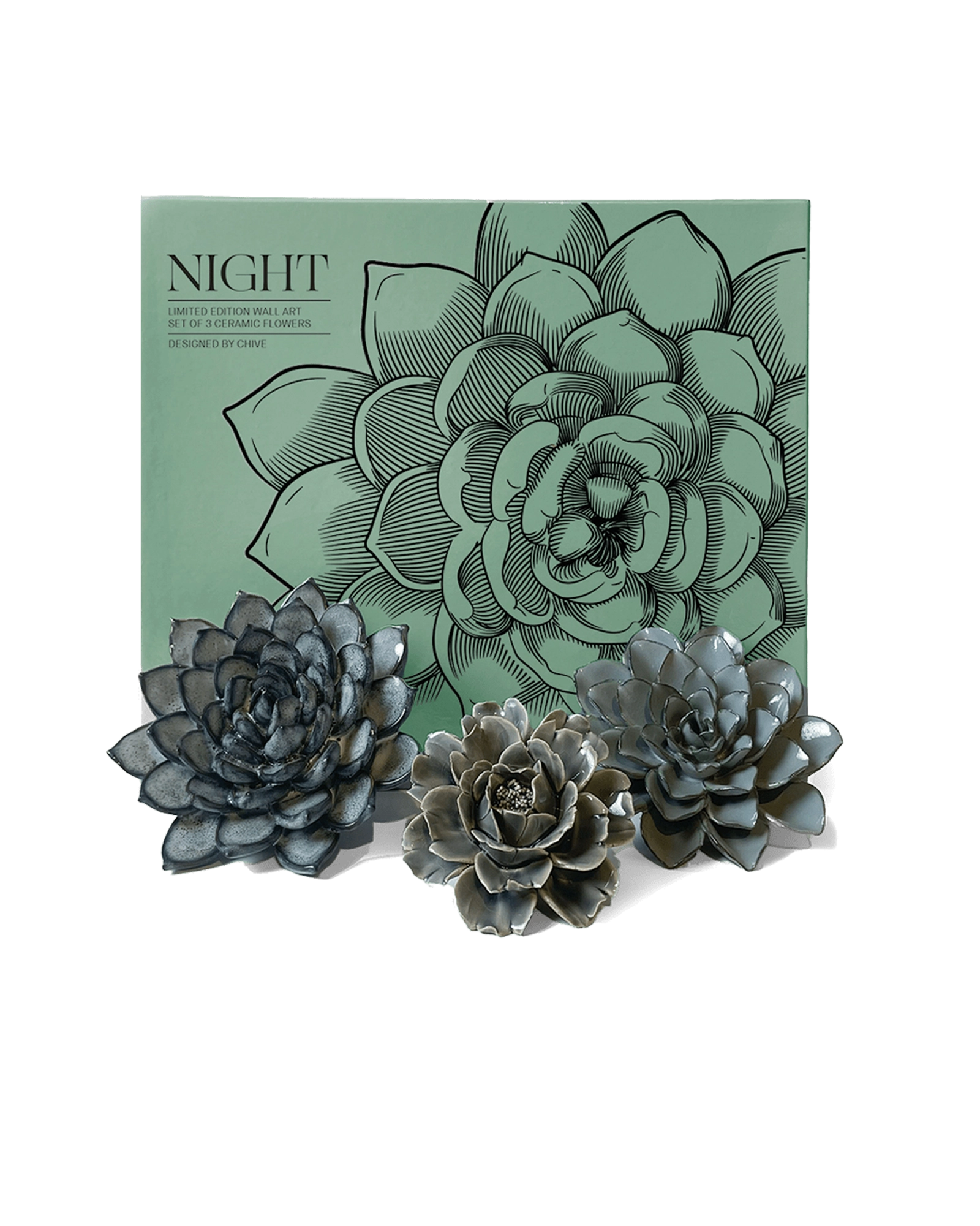 Night - Ceramic Flower Wall Art Box Set - handmade by Chive Studio Toronto