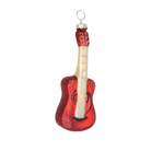 Chive glass acoustic guitar ornament in red with a cream neck and glitter accents.
