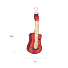 Chive glass acoustic guitar ornament with a dimension diagram showing its slim tall size.