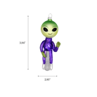 Chive glass alien ornament with a dimension diagram showing its standing figure size.