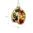 Chive glass artist palette ornament in gold with colorful paint dabs.