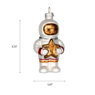 Chive glass astronaut ornament with a dimension diagram showing its standing figure size.