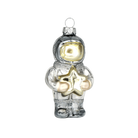 Chive glass astronaut ornament in silver holding a gold star with a gold visor.