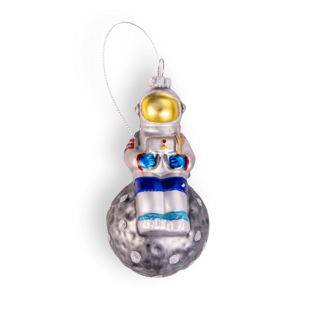 Chive glass astronaut ornament dimensions showing small tabletop-friendly scale.