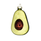 Chive glass avocado ornament shown straight-on with a rich brown pit center.