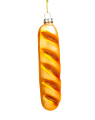 Chive glass baguette ornament in gold with glittered scored slashes.