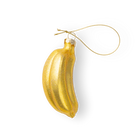Chive glass banana ornament in yellow with a curved glittered texture.