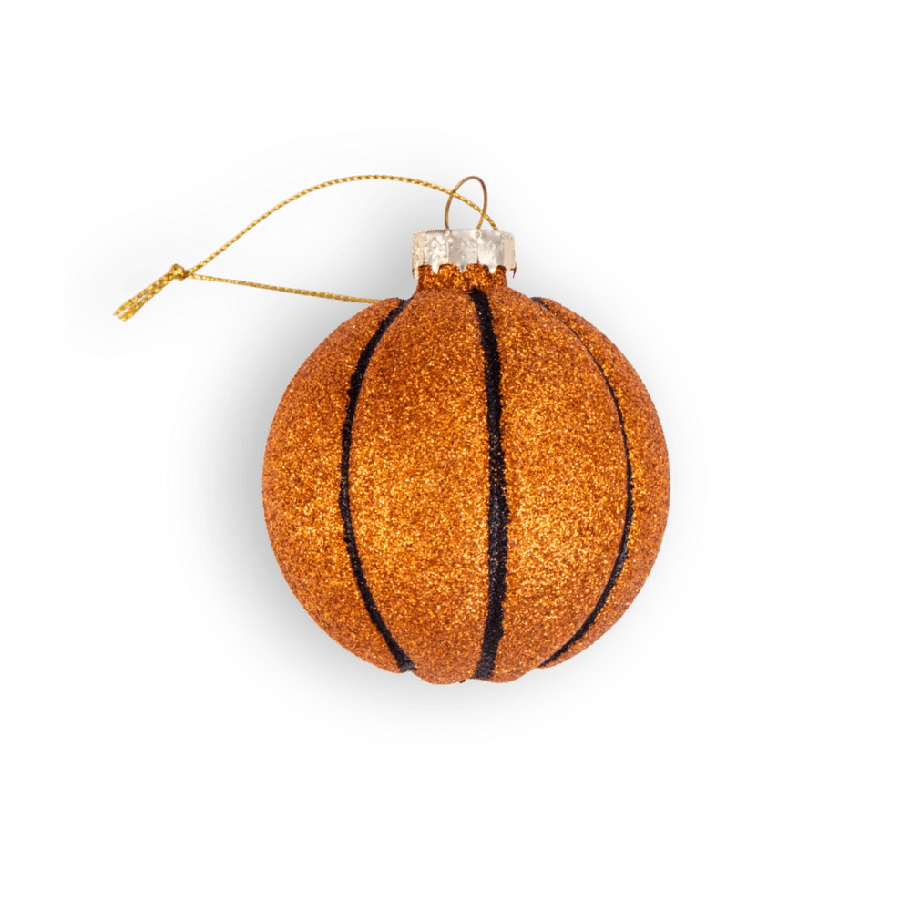 Chive glass basketball ornament in orange with an allover glitter texture.