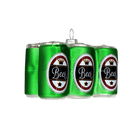 Chive glass six-pack beer cans ornament in green with a generic "Beer" label.