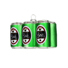 Chive glass beer six-pack ornament in green with silver rim tops and star label.
