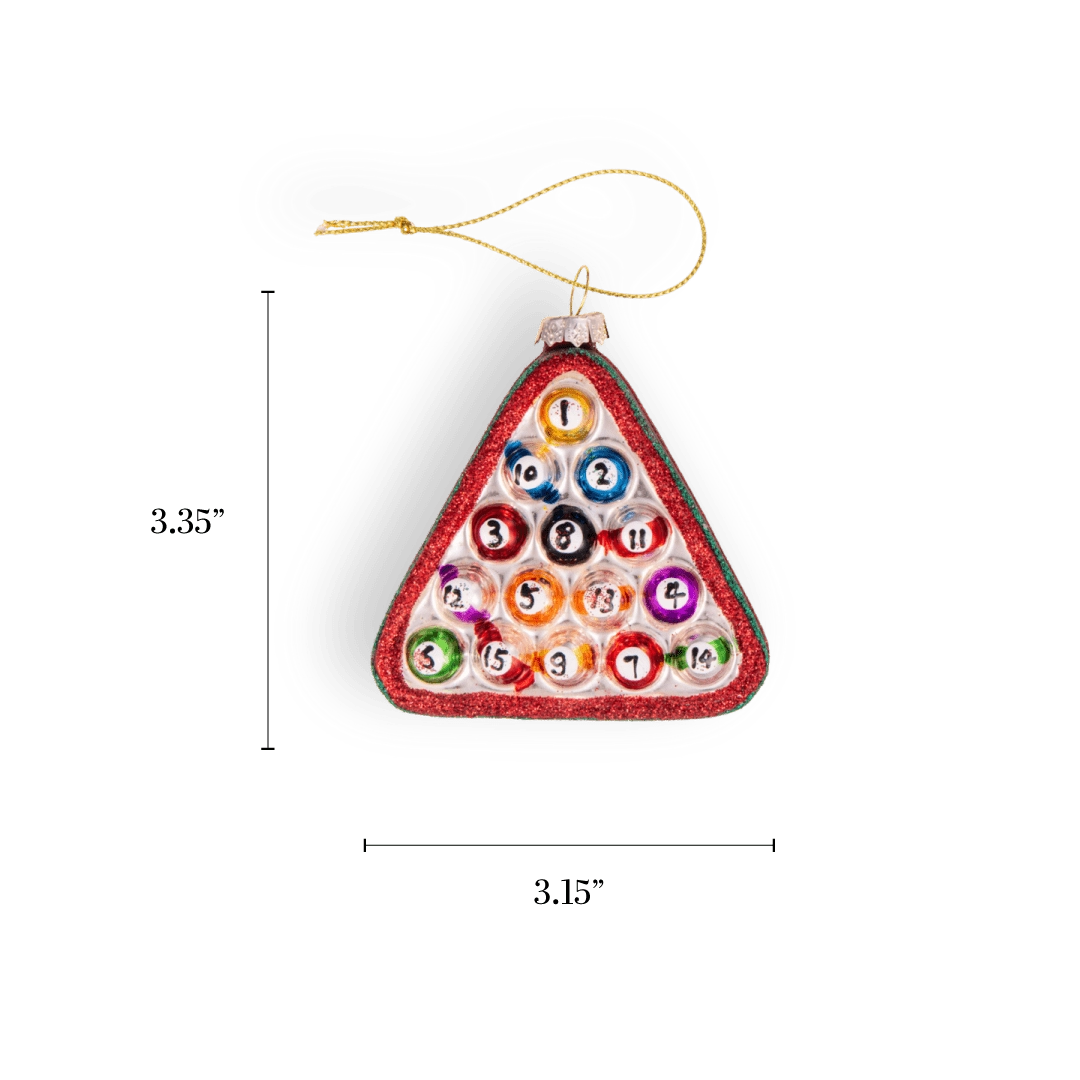 Chive glass billiard balls ornament in a numbered rack triangle design.