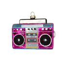 Chive glass boombox ornament shown head-on with silver glitter trim and dial buttons.