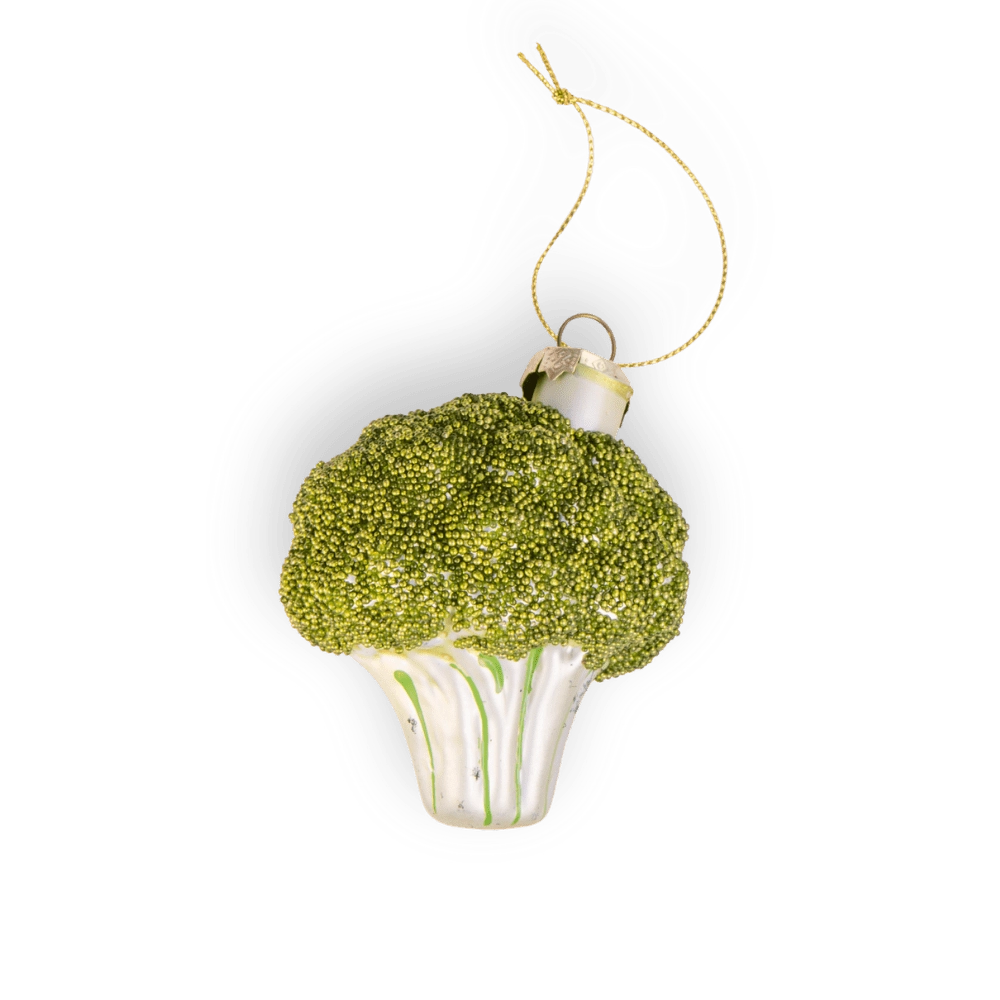 Chive glass broccoli ornament dimensions showing small tabletop-friendly scale.