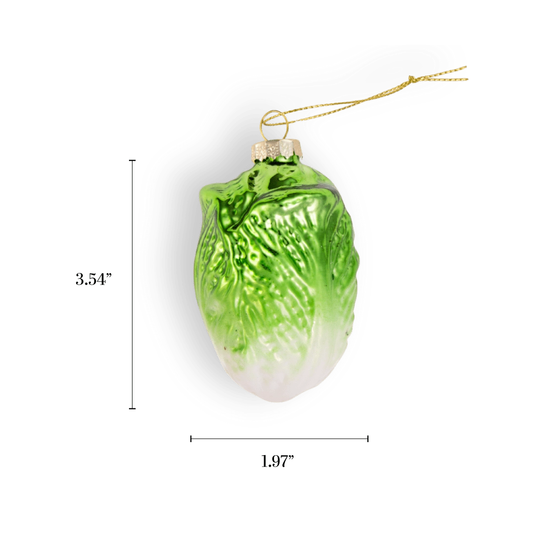 Chive glass cabbage ornament in green with textured leaf detailing.