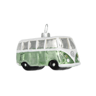 Chive glass camper van ornament in sage green and white with chrome-effect trim.
