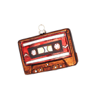 Chive glass cassette tape ornament shown at a slight angle with glittered edge trim.