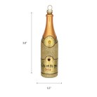 Chive glass champagne bottle ornament with a dimension diagram showing its slim silhouette.