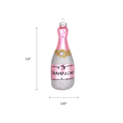 Chive glass champagne bottle ornament with a dimension diagram showing its tall size.
