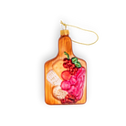 Chive glass charcuterie board ornament in wood tone with crackers and grapes.