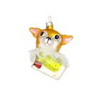 Chive glass Chihuahua ornament with a lace collar and yellow floral bandana detail.