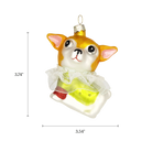 Chive glass Chihuahua ornament with a dimension diagram showing its expressive face detail.