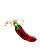 Chive glass chili pepper ornament showing its curved tapered body.