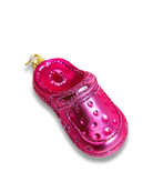Chive glass clog shoe ornament in pink with glittered perforated vents.