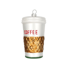 Chive glass coffee cup ornament in white with a textured gold sleeve and "Coffee" label.