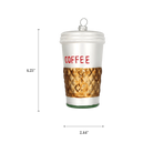 Chive glass coffee cup ornament with a dimension diagram showing its tall cup shape.
