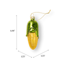 Chive glass corn ornament in yellow with a peeled green husk detail.