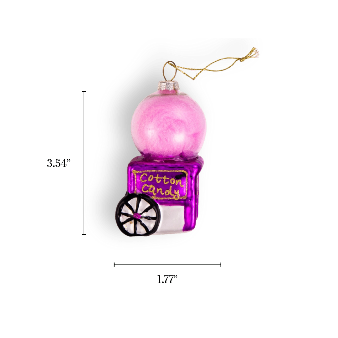 Chive glass cotton candy cart ornament in pink with purple wheeled base.