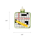 Chive glass crossword puzzle ornament with a dimension diagram showing its square shape.
