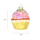 Chive glass cupcake ornament with a dimension diagram showing its rounded frosted top.