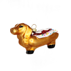 Chive glass dachshund ornament in gold with an iced pastry back and sprinkle detail.