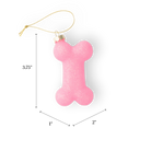 Chive glass dog bone ornament in pink with an allover glitter finish.