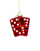 Chive glass dominoes ornament in red with white and black dot detail.