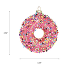 Chive glass donut ornament with a dimension diagram showing its full round size.