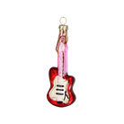 Chive glass electric guitar ornament in red with a pink neck and white pickguard.