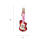 Chive glass electric guitar ornament with a dimension diagram showing its slim body.