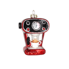 Chive glass espresso machine ornament in red with a gauge dial and mini cup detail.