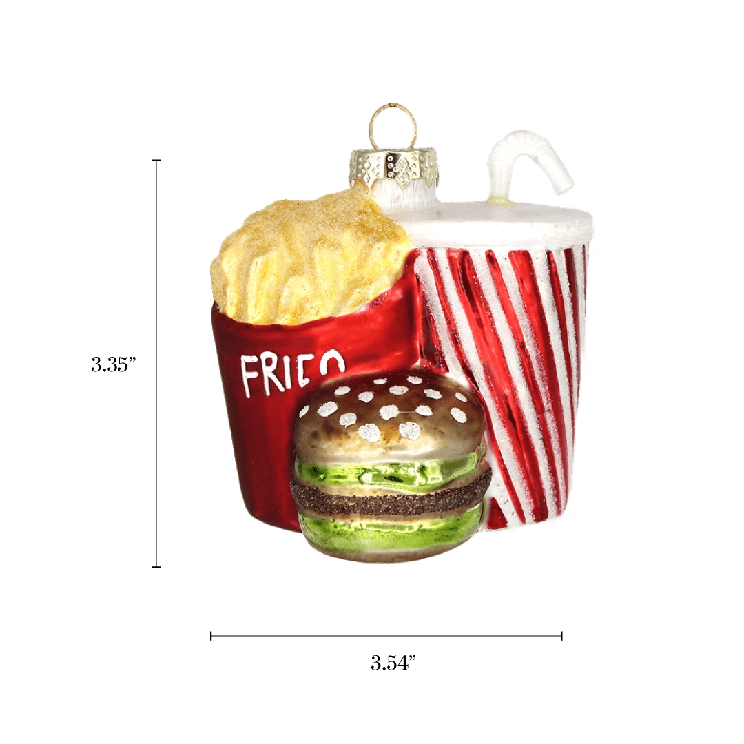 Chive glass fast food ornament with a dimension diagram showing the grouped set size.