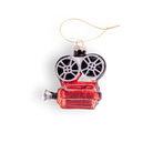 Chive glass film projector ornament in red with black-and-white reel detail.