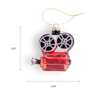Chive glass film projector ornament with a dimension diagram showing its compact size.