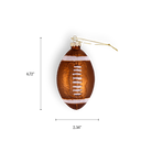 Chive glass football ornament in brown with glittered laces and stripes.