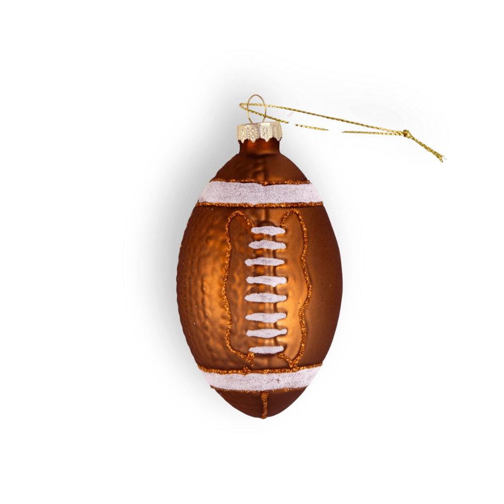 Chive glass football ornament dimensions showing small tabletop-friendly scale.